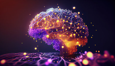 3d render of brain with glowing particles. Science and medical backgroundの素材