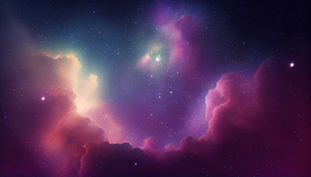 Colorful space background with nebula and stars. Vector illustration.の素材