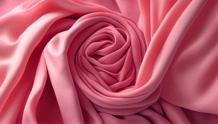 closeup of rippled pink satin fabric background studio shotの素材