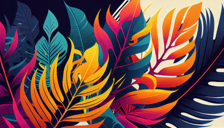 Tropical background with palm leaves. Colorful vector illustration.の素材