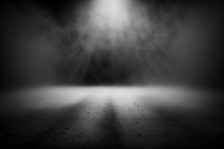 Dark room with spotlight and smoke. Abstract background. 3d renderingの素材