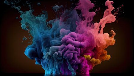 Colorful ink in water isolated on black background. 3D renderingの素材