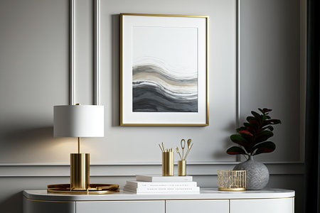 Mock up poster frame in modern interior background, 3d renderの素材
