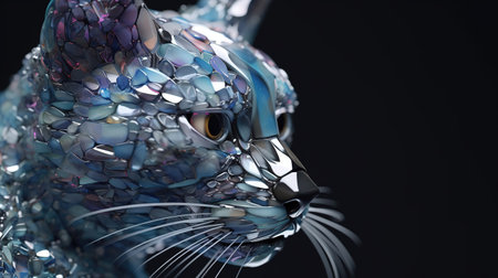 Close up of a cat head made of glass. 3d renderingの素材