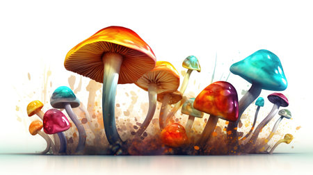 mushrooms on a white background. 3d render illustration.の素材