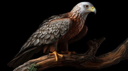 3D rendering of a red-tailed eagle isolated on black backgroundの素材