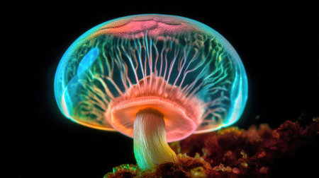 Macro shot of a jellyfish with multicolor lights.の素材