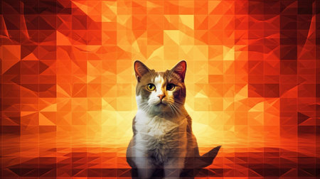 Portrait of a cat on a multicolored background with geometric patternsの素材