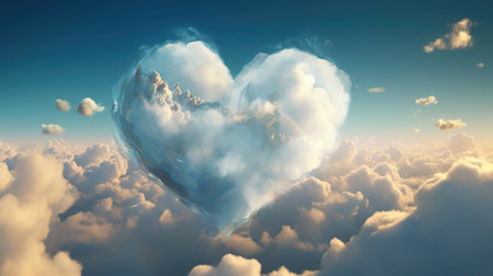 Heart shaped cloud on sky background. Love concept. 3d illustrationの素材