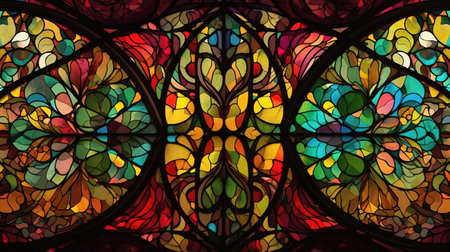Stained glass window in the church. Multicolored stained glass window.の素材