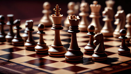Chess pieces on a chessboard. Close-up. Selective focusの素材