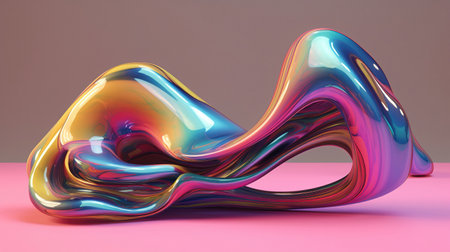 3d render of abstract colorful wavy shape on pink background.の素材