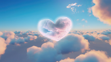 Heart shaped cloud with blue sky background. Valentine day concept. 3d illustrationの素材