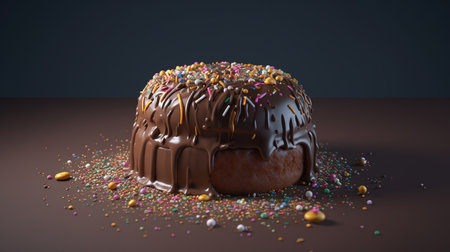 Chocolate cake with sprinkles on a dark background. 3d renderingの素材