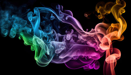 Abstract multicolored smoke on a black background. Background from the smoke of vapeの素材