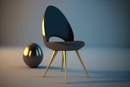 3d render of chair and easter egg on grey background.の素材