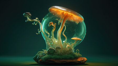 Jellyfish in a glass ball on a dark background. 3d renderingの素材