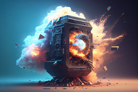 3D rendering of a music player with smoke coming out of itの素材