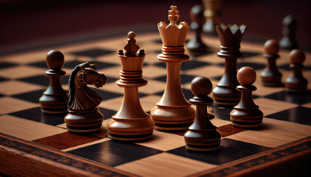Chess pieces on a chessboard. Close-up. Selective focus.の素材