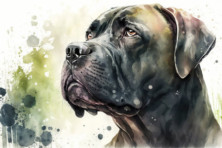 Cane Corso dog portrait. Digital painting on watercolor background.の素材