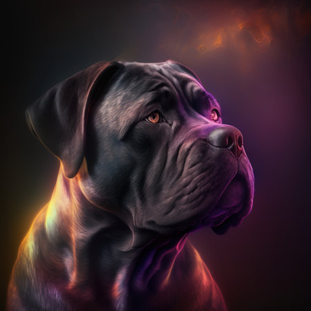 Dogue de Bordeaux dog portrait with smoke in the backgroundの素材