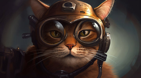 Funny cat astronaut with helmet and glasses. 3d illustration.の素材