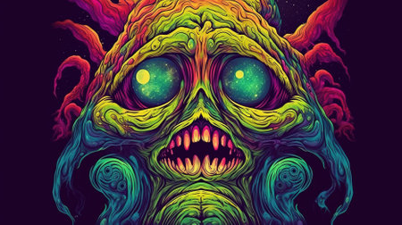 Fantasy alien face. Psychedelic vector illustration for your designの素材