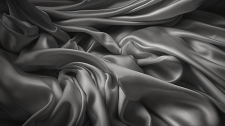 Closeup of rippled grey silk fabric, studio shot.の素材