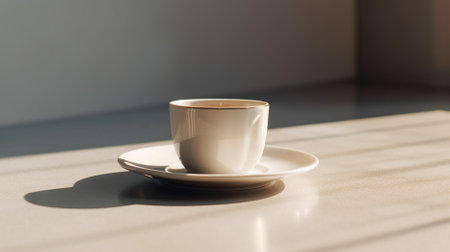 Coffee cup on the table in morning light, stock photoの素材