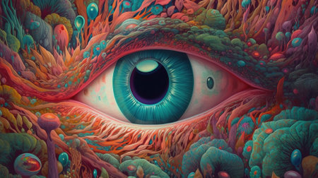 Eye of God. Colorful abstract background. 3D illustration.の素材