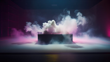 3d rendering of an empty stage with smoke coming out of itの素材