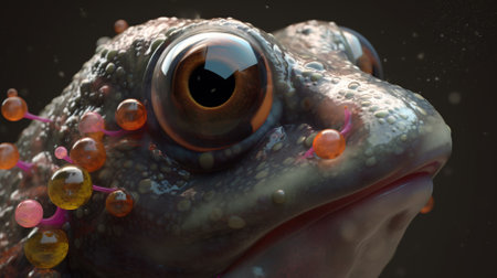 3d render of a frog with water droplets on the eyesの素材