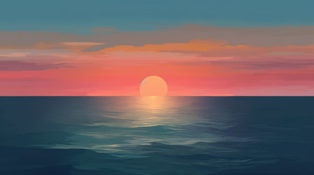 Sunset over the sea. Vector illustration of a sunset over the sea.の素材