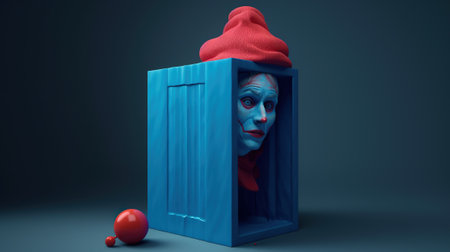 3d rendering of a monster in a box on a blue backgroundの素材