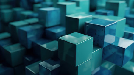 Abstract 3d rendering of blue cubes. Futuristic background with geometric shapes.の素材