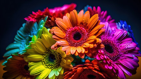 Bouquet of colorful gerbera flowers on a dark backgroundの素材