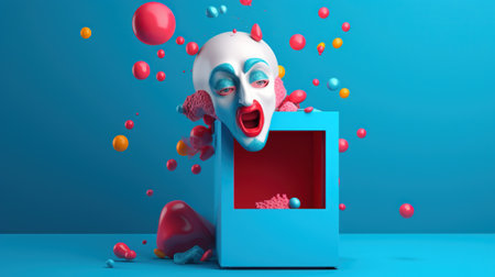 3d illustration of a monster coming out of a box with balloonsの素材