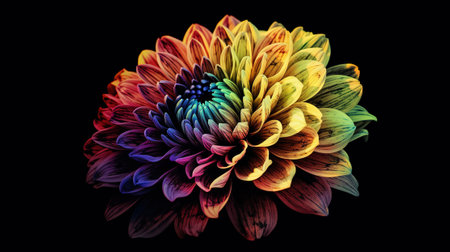 Colorful dahlia flower isolated on black background. Close up.の素材