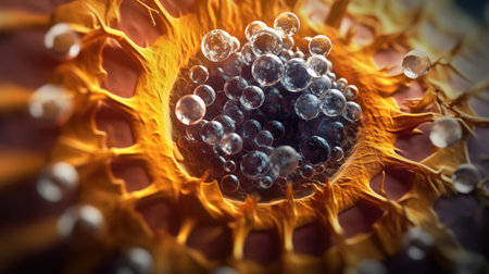 3d rendering of virus cells in blood. Microscopic viewの素材