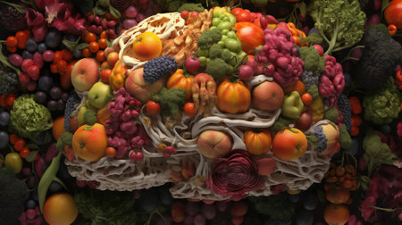 Fruit and vegetable display at a market in Prague, Czech Republicの素材