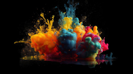 Colorful ink in water isolated on black background. 3d renderingの素材