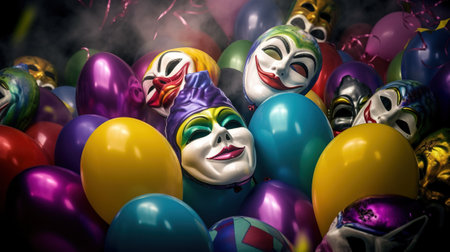 Composite image of a group of colorful carnival masks.の素材