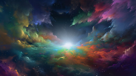 Cosmic space background. Colorful nebula. 3D illustrationの素材