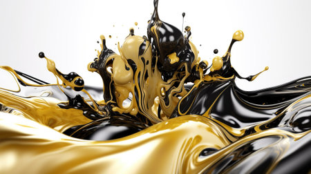 Black and yellow paint splashing on white background. 3d renderingの素材