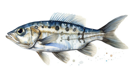 watercolor drawing of a fish on a white background, vector illustrationの素材