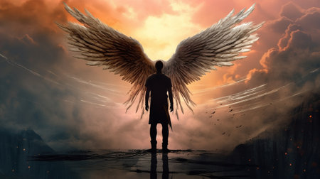 Angel with wings, 3d illustration, 3d render of a human figureの素材