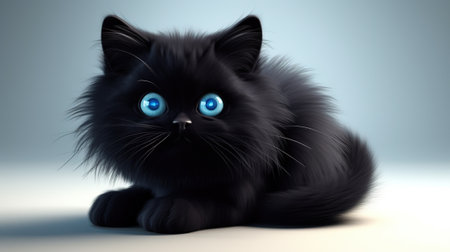 Funny black cat with blue eyes. Animal theme. 3D renderingの素材