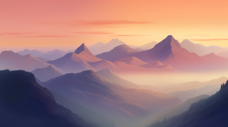 Fantasy landscape with mountains and clouds at sunset. 3D illustrationの素材