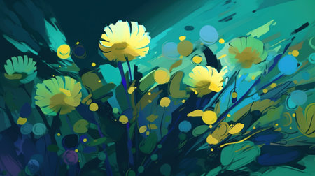 abstract background with daisies and watercolor spots, vector illustrationの素材