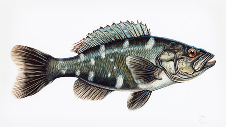 Watercolor illustration of a freshwater fish. Isolated on white background.の素材